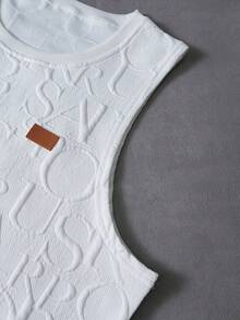 PAVTROS 男士夏季字母压花圆领休闲百搭背心 男士白色图案背心 男士图案背心 - 白色 - 查看 6