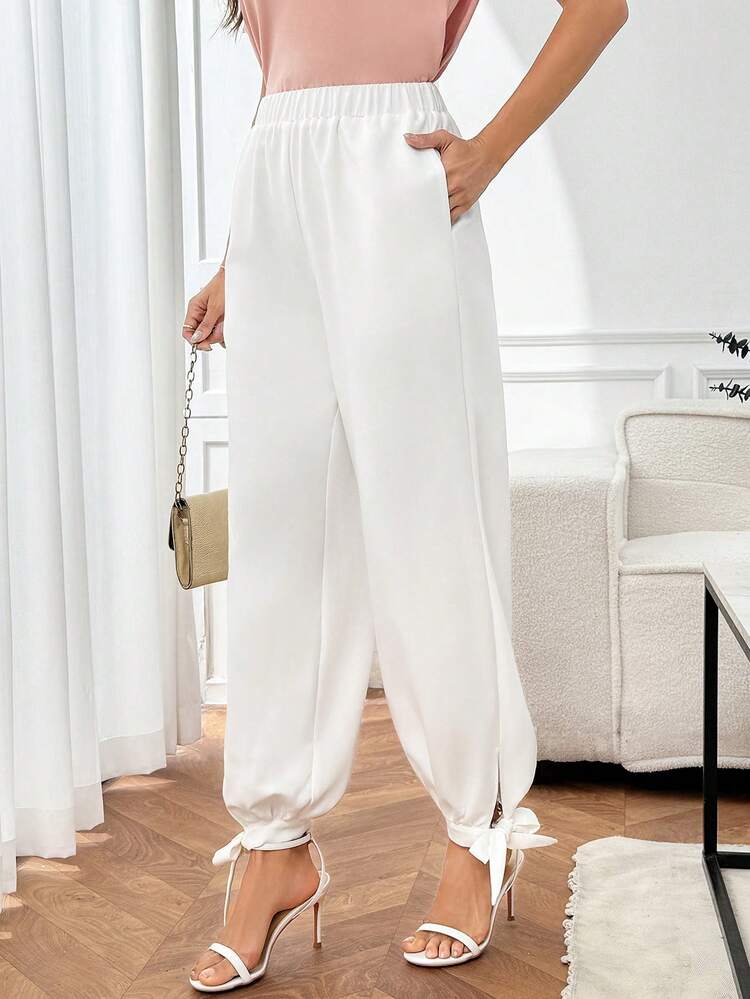 Women's Casual Versatile Solid Color Drawstring Ankle Pants Pants For Women White Pants Elegant Pants Jogger Pants High-Waisted Pants,Summer Outfit For Women,Work Outfits For Women