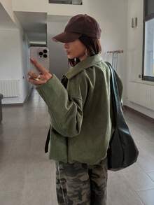 DAZY Women's Suede Collar Casual Jacket, Autumn/Winter - Army Green - View 2