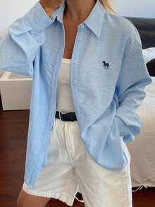 DAZY 女士动物纹单排扣休闲百搭日常长袖衬衫 - 白色 - 查看 3