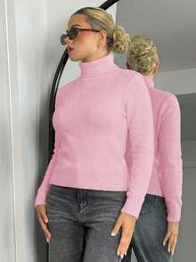Bethéva High Collar Thickened Thermal-Lined Slim-Fit Sweater, Warm Fitted Base Layer, Autumn/Winter, Knit Pullover Fall - Pink - View 6