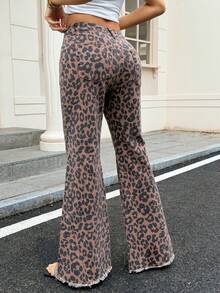 Livesso Fashionable Leopard Print Slim Fit Flare Leg Women Jeans - Brown - View 2