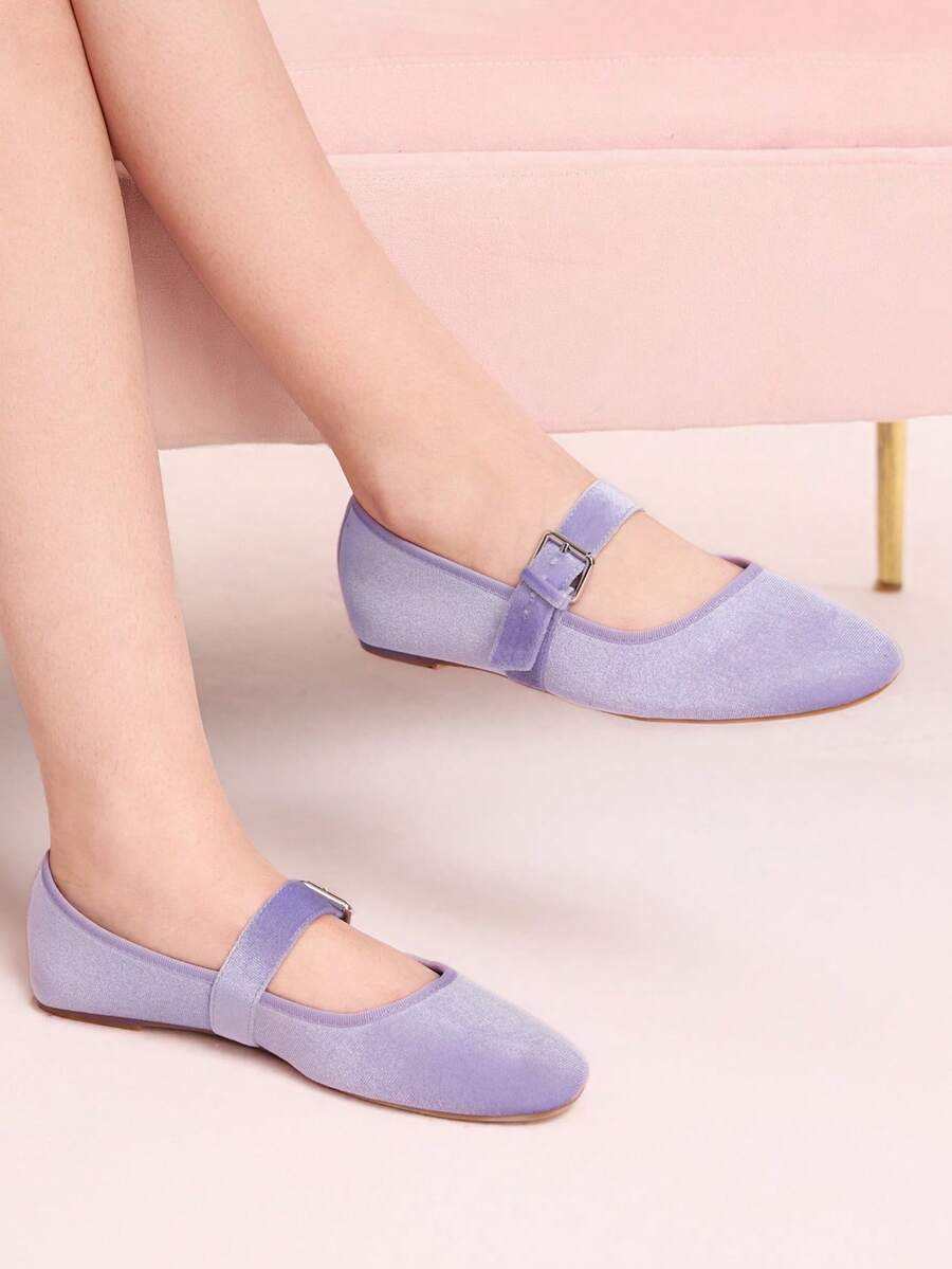 CUCCOO DOLLMOD Women's Shoes Cornflower Blue Round Toe Velvet Flats - Light purple - View 1