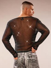 FeverCity Sexig, genomskinlig t-shirt i mesh för män - Svart - Visa 2