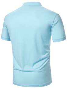 Manfinity Mode Men's Essential Daily Wear, Fashionable Henry Collar Solid Color Polo Shirt - Baby Blue - View 2