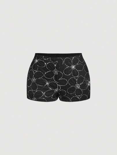 SHEIN MOD Quần short đính sequin đen dành cho nữ