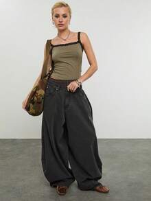 COUREZ Cami Top With Lace Detail /Y2K Spring Clothes For Women Cute Green Tops Sleeveless Tops Cute Going Out Tops Going Out Outfits Music Festival Outfits Vacation Outfits Summer Holiday Outfits - Green - View 1