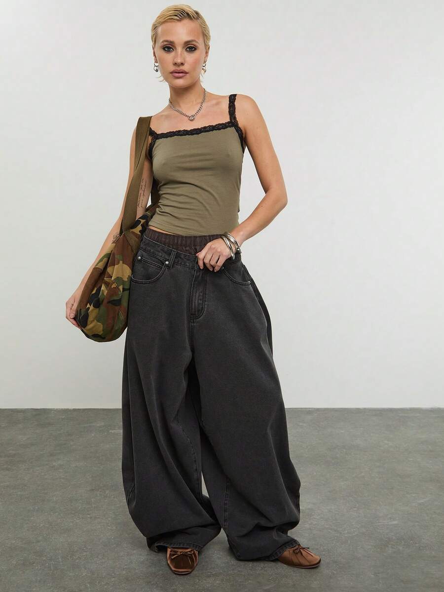 COUREZ Cami Top With Lace Detail /Y2K Spring Clothes For Women Cute Green Tops Sleeveless Tops Cute Going Out Tops Going Out Outfits Music Festival Outfits Vacation Outfits Summer Holiday Outfits - Green - View 1