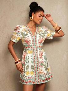 Travachic 女士V领短袖修身迷你连衣裙 - 彩色 - 查看 6