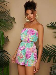 Travachic 假日夏季彩色花朵图案无肩带女士连体裤，夏季连体裤，沙滩装 - 彩色 - 查看 6