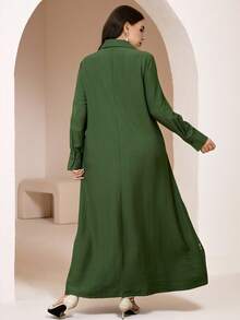 Veilorie Đầm dài tay dáng rộng, cỡ lớn, cài cúc phía trước, kiểu dáng thường ngày. - màu xanh lá - Xem 2