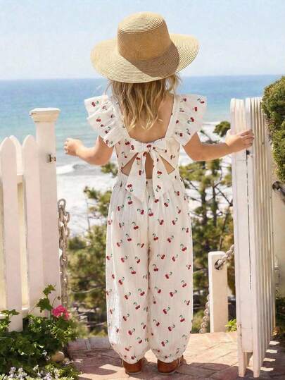 SHEIN X Scheana LMoss Kids Young Girl Woven Solid Color Ruffle Hem Jumpsuit