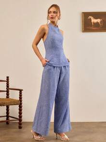 CasuGlow Womne Two Pieces Tops And Pant Sets - Royal Blue - View 3