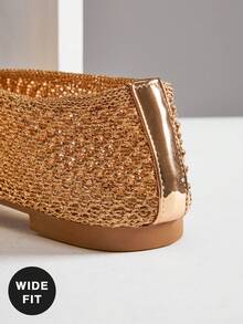 SHUZIA Ladies Wide-Fit Elegant Tahair Woven Ballet Flats - Beige - View 10