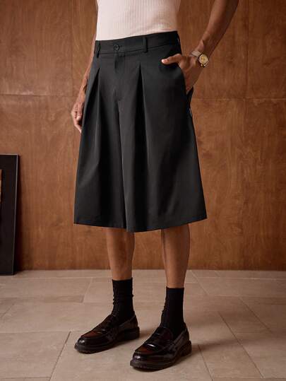 AKNOTIC 宽松男士百慕大短裤，轻盈舒适，褶皱设计，春夏