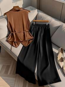 GlowEve CURVE Conjunto de 2 piezas talla grande para mujer, camisa casual + pantalón holgado, atuendo para ir al trabajo/casual - Multicolor - Ver 2