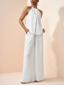 Zivah 2026 Modern Commuter Minimalist Style Pleated Front Top With Pockets & Long Pants Set - White - View 9