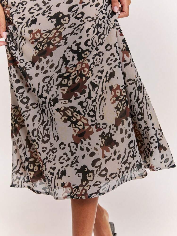 SHEIN BAE Women's Grey Leopard Print Low-Waist Mid-Length Skirt,Summer Casual Animal Pattern Streetwear For Date,Festival Rave Party Club Y2K Vintage Outfit - Apricot - View 7