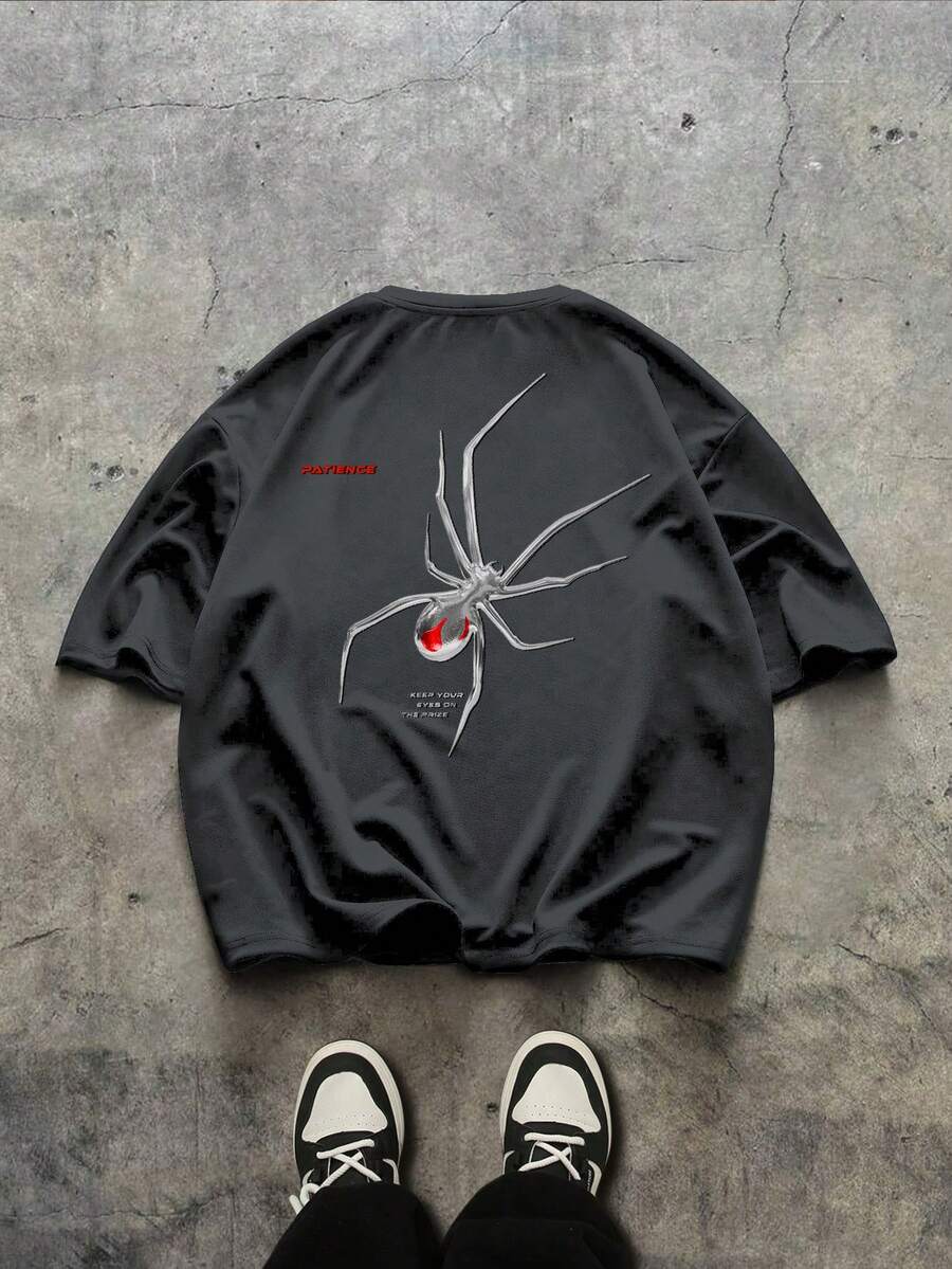 Sport MetroGents Men's Letter & Spider Print Short Sleeve Sports T-Shirt - Dark Grey - View 1