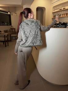 Abrilcols 女士休闲毛绒背心，白色和灰色 - 灰色 - 查看 2