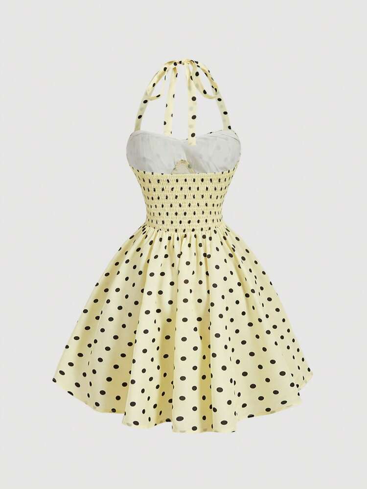SHEIN MOD Vestido de mujer sin mangas con estampado de lunares en color amarillo pálido - Amarillo - Añade 5