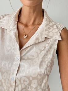 Rafferiza Women's Spring/Summer New Fashionable Minimalist Lapel Sleeveless Apricot Satin Button-Up Shirt - Apricot - View 2