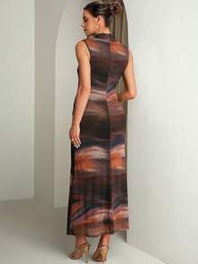 MaterniChic Maternity Tie-Dye Print Scoop Neck Sleeveless Elegant Dress - Multicolor - View 2