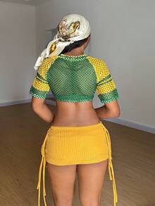 StreetHx 2pcs/Set Fashionable Women's Crochet Hollow Out Stylish Outfit,Vacation Outfits Women ,Beach Outfit For Women ,Afro Fashion Outfits - Multicolor - View 2