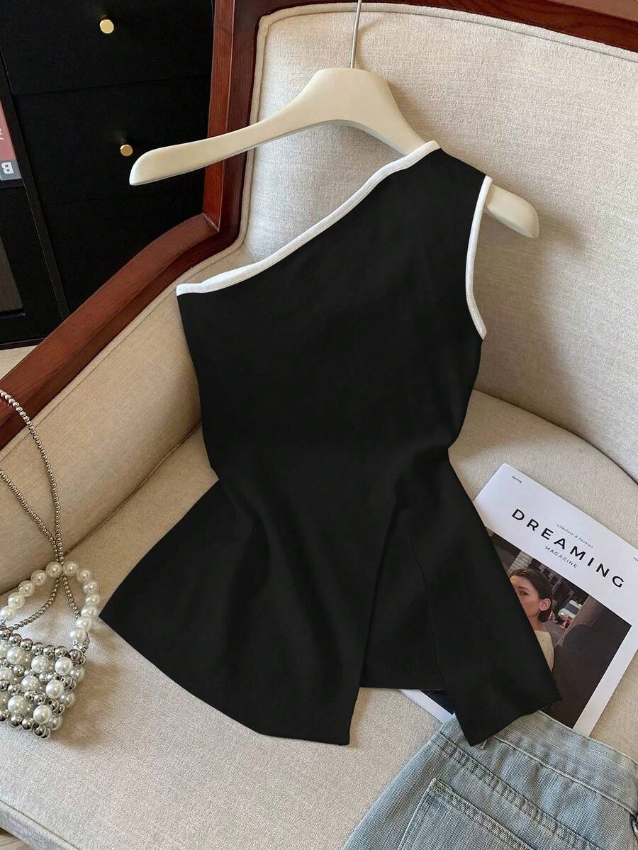 GlowEve CURVE 大码女式吊带背心,时尚简约休闲无袖上衣,适合夏季度假 - 黑與白 - 查看 1