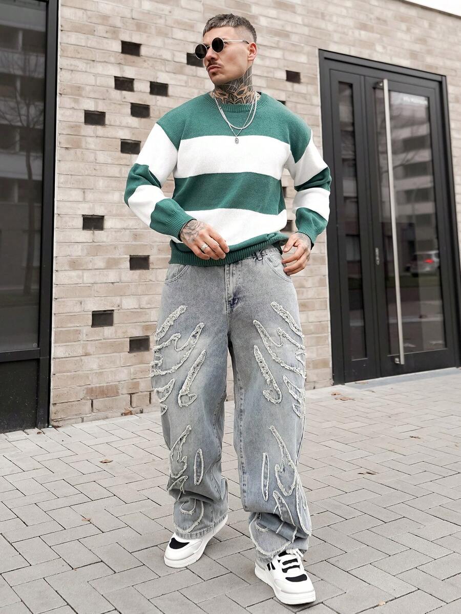 Artur Kramer Áo len dài tay cổ tròn tay dài dáng rộng kẻ sọc tối giản Andreilee, hàng mới về cho mùa xuân, thu, đông. - màu xanh lá - Xem 1