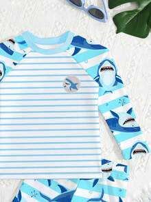 New Fashion Young Boy2 Pieces Swimsuit Set, Long Sleeve Top And Shorts, Digital Print Design - Multicolor - View 4