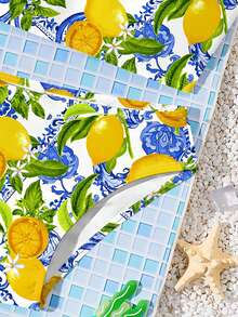 Tween Girls Casual Minimalist Lemon Fruit Pattern Camisole & Triangle Bikini Swimwear Set, Suitable For Summer - Multicolor - View 6