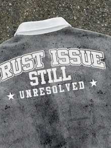 Manfinity Roghcode Plus Size Boxy Cropped Street Loose Cement Gray Campus Logo Print Short Sleeve Shirt - Multicolor - View 2