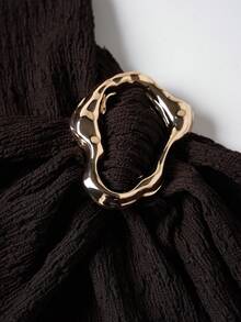 Olithes 1件装女士纯色纹理抹胸金属扣褶皱连衣裙 - 棕色 - 查看 5