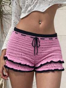 SHEIN Elenzya Women's Elegant Drawstring Knit Pants, Spring/Summer - Pink - View 1