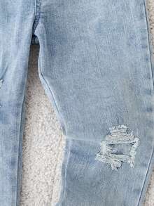 SHEIN Young BoyTrendy Casual Blue Elastic Skinny Pants - Blue - View 4