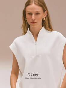 GLOWMODE SoftSerene 莫代尔 Easy Does It 柔软丝滑透气半拉链短袖卫衣 日常休闲装 - 白色 - 查看 3