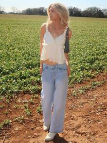 Sydney Algeri Romantic Ruffle Trim Sleeveless Cami Top, Cute Casual Countryside Style, Holiday, Picnic, Date, Boho,Summer For Women,Beachwear,Vacation Woman,Summer,Easter,Western Wear Women - Apricot - View 4