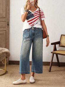 EMERY ROSE Plus Size Loose Straight Leg Jeans With Pockets, Fashion & Versatile - Blue - View 8