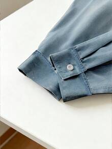 Resyla 女士休闲时尚街头风日常通勤拼接落肩宽松长袖衬衫，春秋季 - 彩色 - 查看 4