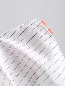 SHEIN Tall Women's Striped Long Sleeve Single-Breasted Casual Commuter Shirt - White - View 7