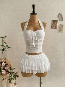 Soleia Chân váy xếp ly nhiều tầng bằng vải chiffon lãng mạn dành cho nữ, thích hợp cho kỳ nghỉ biển, bờ biển, gợi cảm, hẹn hò, khu nghỉ dưỡng bãi biển. - trắng - Xem 4