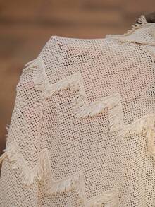 AKNOTIC Business Casual 男士卡其色针织几何条纹流苏宽松落肩休闲短衬衫，适合日常穿着、通勤、夏季、度假、派对、婚礼、情侣装、男友礼物、沙滩装、复古风 - 杏色 - 查看 8