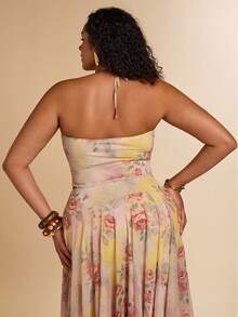 SHEIN BAE Plus Size Women Floral Print Fitted Sleeveless Tube Top, Summer Tops - Multicolor - View 2