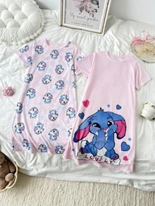 SHEIN 少女宽松休闲舒适卡通图案两件套家居服 - 彩色 - 查看 5