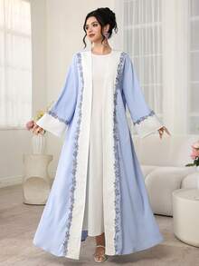Al Najma 女士花卉刺绣拼接休闲长袍连衣裙，适合派对和日常穿着 - 彩色 - 查看 6