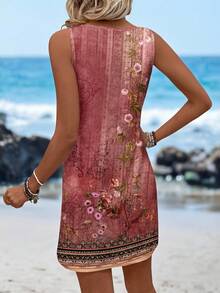 Sylviya Women's Casual Vintage Floral Print Round Neck Short Tank Dress, Suitable For Summer,Summer Dresses For Women Chic Dress - Multicolor - View 2