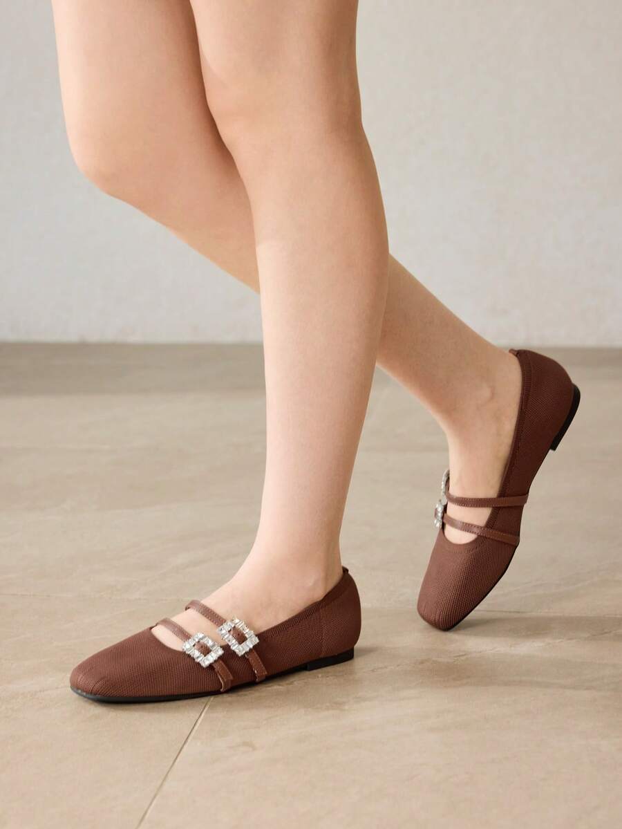 MOTF PREMIUM PU LEATHER RHINESTONE DECOR FLAT SHOES VALENTINE'S DAY - dark brown - View 2