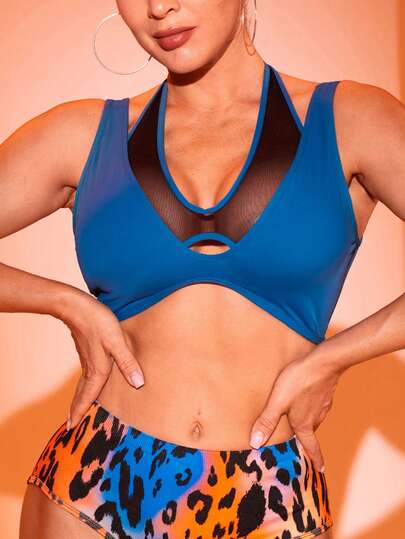 Menodora SHEIN Sport Áo ngực thể thao nữ phối lưới màu tương phản