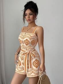 Rafferiza Orange Dopamine Floral Digital Print Jumpsuit, Fashionable & Versatile For Vacation Vacation Dress - Orange - View 6
